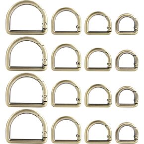 16 قطعة من خطافات المفاتيح الربيعية على شكل حرف D، 4 مقاسات من حلقات المفاتيح المعدنية، أبازيم حلقية زنبركية لحقيبة الظهر وحزام المحفظة ومشبك سلسلة المفاتيح (فضي) in Kuwait