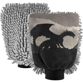AIXIWAWA Car Wash Mitt Washing Glove Scratch Free Water Absorbent 2 Pack Medium Silhouettes Dragon Print in Saudi Arabia