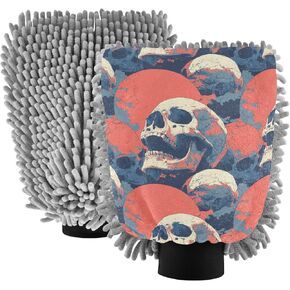 AIXIWAWA Vintage Skull Pattern Print Car Wash Mitt Washing Glove Scratch Free Water Absorbent 2 Pack Medium in Saudi Arabia