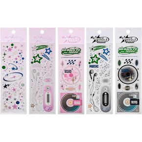 5 أوراق ملصقات ليزر ستار ديكو، مجموعة ملصقات CD Mp3، ملصقات كورية لطيفة كاواي ديكو لسكرابوكينغ DIY Diary Junk Journal لوازم القرطاسية (أسود، وردي) in Kuwait