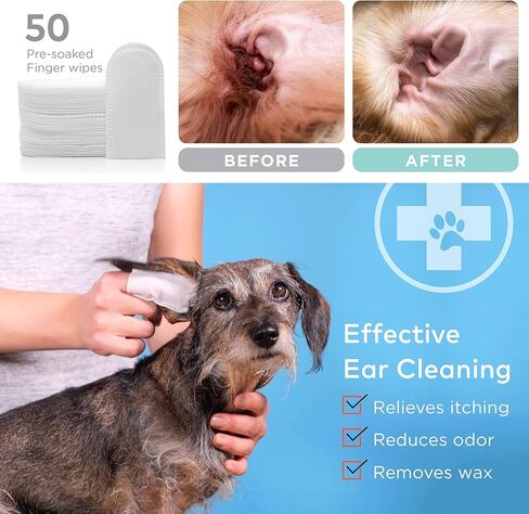 Dental Care Finger Wipes for Dogs - Dog Dental Teeth Cleaning Wipes for Dogs- Pre-Soaked Oral Cleaning Pads- Reduces Plaque, Tartar & Freshen Breath - 50 Disposable Wipes in Saudi Arabia
