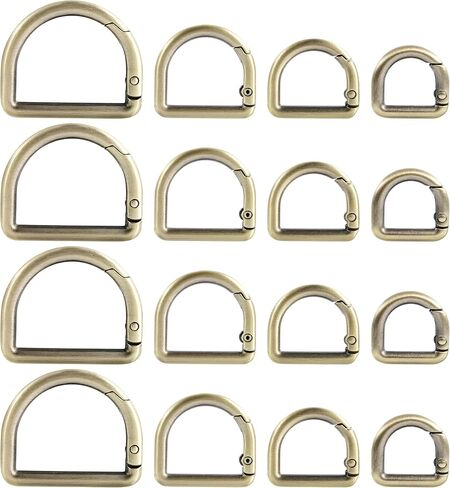 16 قطعة من خطافات المفاتيح الربيعية على شكل حرف D، 4 مقاسات من حلقات المفاتيح المعدنية، أبازيم حلقية زنبركية لحقيبة الظهر وحزام المحفظة ومشبك سلسلة المفاتيح (فضي) in Kuwait