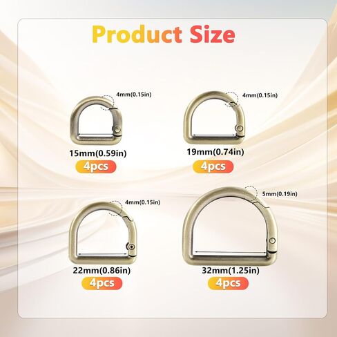 16 قطعة من خطافات المفاتيح الربيعية على شكل حرف D، 4 مقاسات من حلقات المفاتيح المعدنية، أبازيم حلقية زنبركية لحقيبة الظهر وحزام المحفظة ومشبك سلسلة المفاتيح (فضي) in Kuwait