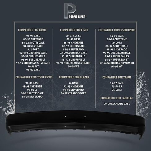 Perfit Liner New Black Steel Front Bumper Face Bar Compatible for Chevy C1500 C2500 C3500 K1500 K2500 K3500 Tahoe Blazer Suburban Cadillac 1988-2000 Pickup Truck GM1002168 15607509 in Saudi Arabia