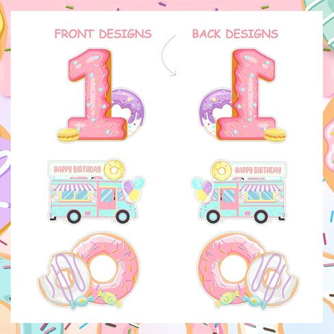 JOYMEMO 24 Pieces Donut 1st Birthday Centerpiece Sticks for Girl - Sweet One Party Decorations, Doughnut Theme Happy One Year Old Bday Table Toppers in Saudi Arabia