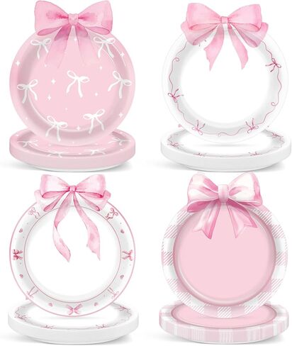 48pcs Pink Bow Paper Plates Bow Knot Shaped Plates Disposable Pink Party Tray Coquette Birthday Decor Coquette Birthday Party Supplies Bachelorette Decoration for Bridal Baby Shower Engagement Wedding in Saudi Arabia