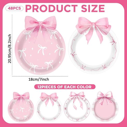48pcs Pink Bow Paper Plates Bow Knot Shaped Plates Disposable Pink Party Tray Coquette Birthday Decor Coquette Birthday Party Supplies Bachelorette Decoration for Bridal Baby Shower Engagement Wedding in Saudi Arabia