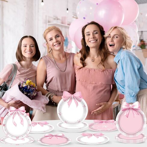 48pcs Pink Bow Paper Plates Bow Knot Shaped Plates Disposable Pink Party Tray Coquette Birthday Decor Coquette Birthday Party Supplies Bachelorette Decoration for Bridal Baby Shower Engagement Wedding in Saudi Arabia