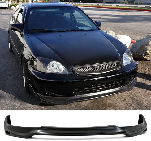 FREEMOTOR802 مصد الشفاه الأمامي يناسب 1999-2000 Honda Civic، JUN Style أسود من البولي يوريثان لسد الهواء للذقن، سبويلر أمامي سفلي للشفاه، واقي حماية in Kuwait