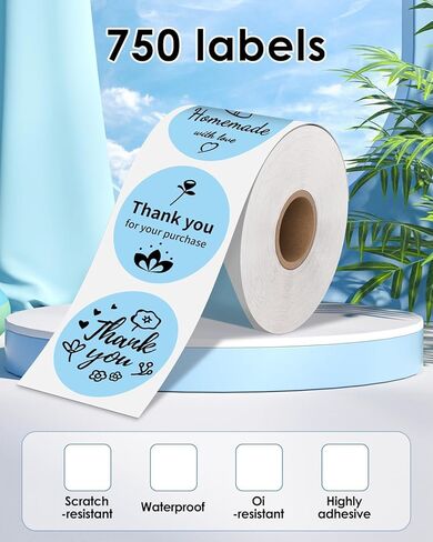 2" Thermal Label, Blue Round Stickers Roll Compatible with Phomemo Rollo Zebra Omezizy Munbyn Knaon Jadens Pedoolo Polono iDPRT Svantto Anycash NelkoGlobal and Other Shipping Label Printers, 750pcs in Saudi Arabia