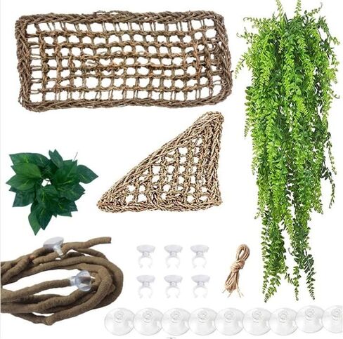 Bearded Dragon Tank Hammock,Natural Seagrass Reptile Lounger Hammocks Decor Flexible Leaves Jungle Climber Vines Habitat Accessories for Lizard Chameleon Gecko Snakes(5 PCS) in Saudi Arabia