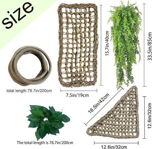 Bearded Dragon Tank Hammock,Natural Seagrass Reptile Lounger Hammocks Decor Flexible Leaves Jungle Climber Vines Habitat Accessories for Lizard Chameleon Gecko Snakes(5 PCS) in Saudi Arabia