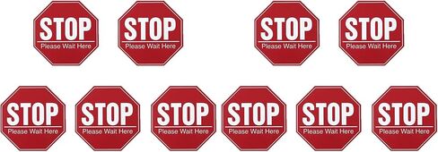Kisangel 5 Sheets Stop Please Wait Here Sign Public Safety Sign Social Distancing Awareness Sign Floor Stickers Graphic Floor Marker Vinyl Deca for Work Place Red in Kuwait