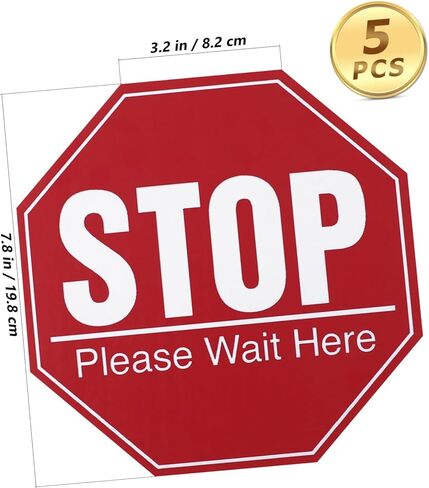 Kisangel 5 Sheets Stop Please Wait Here Sign Public Safety Sign Social Distancing Awareness Sign Floor Stickers Graphic Floor Marker Vinyl Deca for Work Place Red in Kuwait