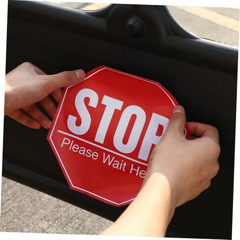 Kisangel 5 Sheets Stop Please Wait Here Sign Public Safety Sign Social Distancing Awareness Sign Floor Stickers Graphic Floor Marker Vinyl Deca for Work Place Red in Kuwait