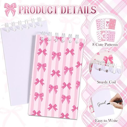 Faccito 24 Pcs Pink Bow Mini Notebook Cute Coquette Pink Party Favors Preppy Bow Small Notepads Coquette Pocket Spiral Journal for Birthday Party Supplies Classroom Rewards Gift, 2.4 x 3.9 Inch in Saudi Arabia