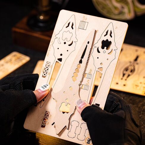 MU 3D Wooden Puzzle Knife DIY Assembled Knife Metal Puzzles for Adult, Military Model Wooden Swords Guns Model Kits Building DIY Set, Mechanical Toys Gift to Father Brother Purple Claw in Kuwait