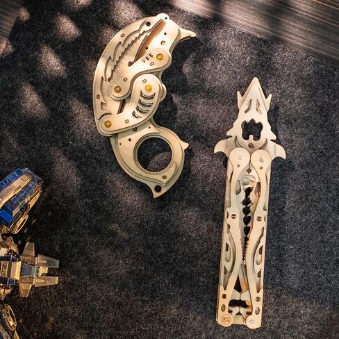 MU 3D Wooden Puzzle Knife DIY Assembled Knife Metal Puzzles for Adult, Military Model Wooden Swords Guns Model Kits Building DIY Set, Mechanical Toys Gift to Father Brother Purple Claw in Kuwait