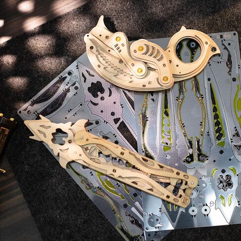 MU 3D Wooden Puzzle Knife DIY Assembled Knife Metal Puzzles for Adult, Military Model Wooden Swords Guns Model Kits Building DIY Set, Mechanical Toys Gift to Father Brother Purple Claw in Kuwait