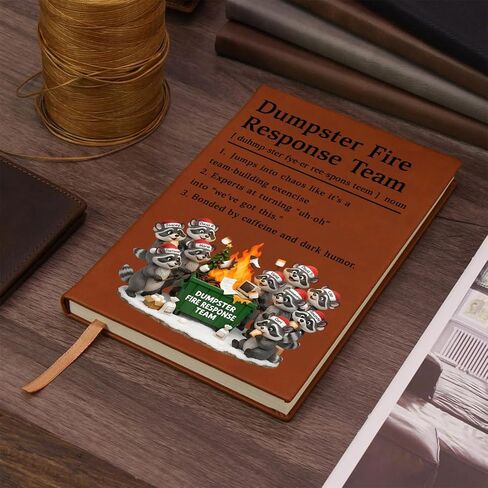 Giantbighands Personalized Racoon Dumpster On Fire Response Team Leather Notebook, Custom Dumpster Fire Notebook Funny Xmas Gift for Coworker Boss A01 in Saudi Arabia