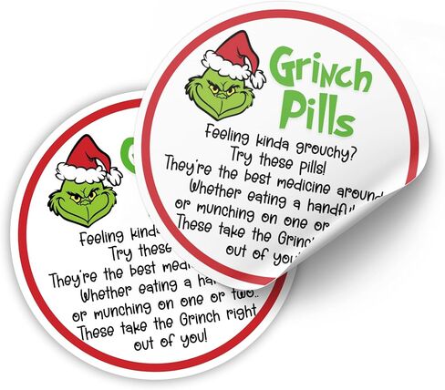 Grouch Pills 2" inch Labels for Candy | 40 Pack White and Green Stickers for Bags to Put Green Chocolates in Christmas Holiday Gift Tags Grouch Poop in Saudi Arabia