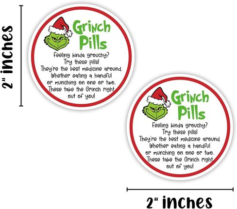 Grouch Pills 2" inch Labels for Candy | 40 Pack White and Green Stickers for Bags to Put Green Chocolates in Christmas Holiday Gift Tags Grouch Poop in Saudi Arabia