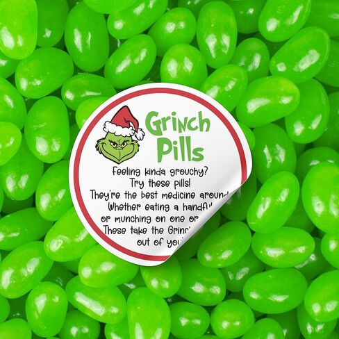 Grouch Pills 2" inch Labels for Candy | 40 Pack White and Green Stickers for Bags to Put Green Chocolates in Christmas Holiday Gift Tags Grouch Poop in Saudi Arabia