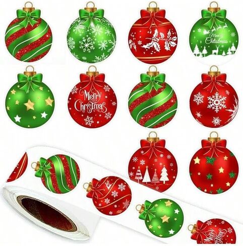 500 Merry Christmas Stickers, Christmas-Themed Sealed Label Stickers, Suitable for Gift Baking Packaging, Envelopes, Stationery Decoration(Green Plus red in Saudi Arabia