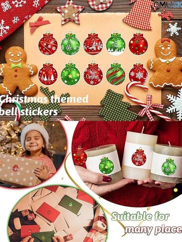 500 Merry Christmas Stickers, Christmas-Themed Sealed Label Stickers, Suitable for Gift Baking Packaging, Envelopes, Stationery Decoration(Green Plus red in Saudi Arabia