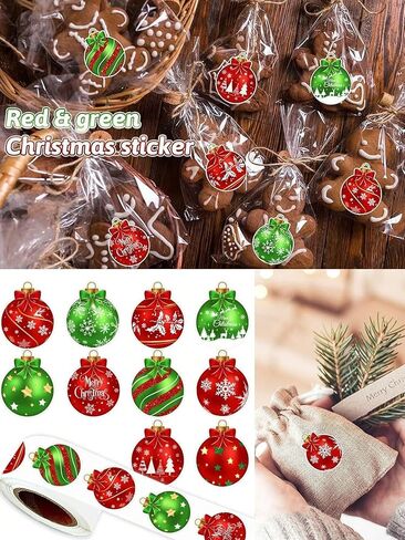 500 Merry Christmas Stickers, Christmas-Themed Sealed Label Stickers, Suitable for Gift Baking Packaging, Envelopes, Stationery Decoration(Green Plus red in Saudi Arabia