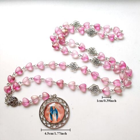 Catholic Heart Shaped Acrylic Beads Rosary Mary Blessing Prayer Necklace with Pendant Amulet Virgin Mary for Cross Pendant Wall Decoration Necklace in Saudi Arabia