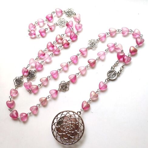 Catholic Heart Shaped Acrylic Beads Rosary Mary Blessing Prayer Necklace with Pendant Amulet Virgin Mary for Cross Pendant Wall Decoration Necklace in Saudi Arabia
