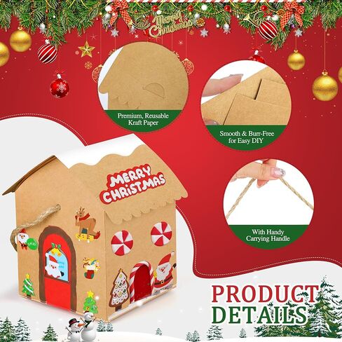 Aneco 24 Sets Christmas Gingerbread House Craft Kit with Twine DIY Xmas Gift Cookies Candy Boxes Build Kraft Gingerbread House Supplies for Christmas Holiday Fun Party Game Decorations in Saudi Arabia