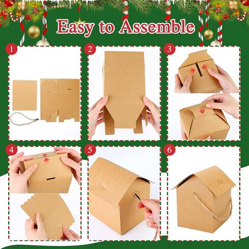 Aneco 24 Sets Christmas Gingerbread House Craft Kit with Twine DIY Xmas Gift Cookies Candy Boxes Build Kraft Gingerbread House Supplies for Christmas Holiday Fun Party Game Decorations in Saudi Arabia