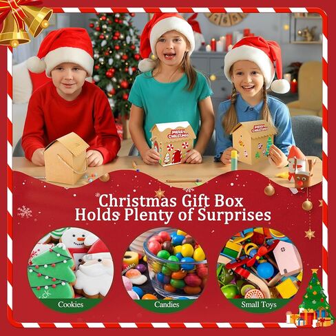 Aneco 24 Sets Christmas Gingerbread House Craft Kit with Twine DIY Xmas Gift Cookies Candy Boxes Build Kraft Gingerbread House Supplies for Christmas Holiday Fun Party Game Decorations in Saudi Arabia