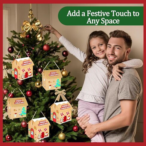 Aneco 24 Sets Christmas Gingerbread House Craft Kit with Twine DIY Xmas Gift Cookies Candy Boxes Build Kraft Gingerbread House Supplies for Christmas Holiday Fun Party Game Decorations in Saudi Arabia