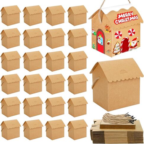 Aneco 24 Sets Christmas Gingerbread House Craft Kit with Twine DIY Xmas Gift Cookies Candy Boxes Build Kraft Gingerbread House Supplies for Christmas Holiday Fun Party Game Decorations in Saudi Arabia