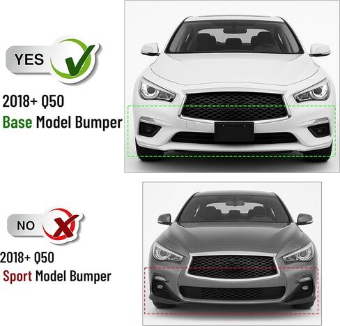 KUAFU 3 قطع حافة ممتصة للصدمات الأمامية متوافقة مع 2018-2024 Infiniti Q50 Luxe/Base Models JDM Style، تحت الذقن Spoiler Splitter Diffuser Protector Air Dams Body Kit (أسود لامع) in Kuwait