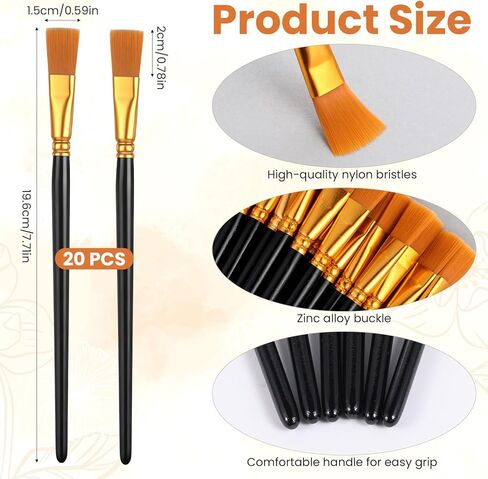 20 Pcs 1/2 inch Flat Paint Brushes, Watercolor Acrylic Paint Brushes Small Painting Brush with Wooden Handle for Watercolor, Oil, Crafts, Face, Canvas in Saudi Arabia