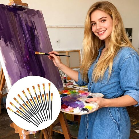 20 Pcs 1/2 inch Flat Paint Brushes, Watercolor Acrylic Paint Brushes Small Painting Brush with Wooden Handle for Watercolor, Oil, Crafts, Face, Canvas in Saudi Arabia