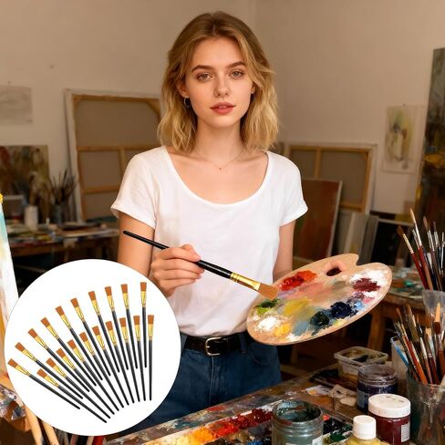 20 Pcs 1/2 inch Flat Paint Brushes, Watercolor Acrylic Paint Brushes Small Painting Brush with Wooden Handle for Watercolor, Oil, Crafts, Face, Canvas in Saudi Arabia