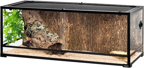 REPTI ZOO Collapsible 20 Gallon Reptile Tank, Tempered Glass Reptile Terrarium 30"x12"x12", Black PVC Back, Front & Top Ventilation & Anti Escape Lid, Easy Folding in Saudi Arabia