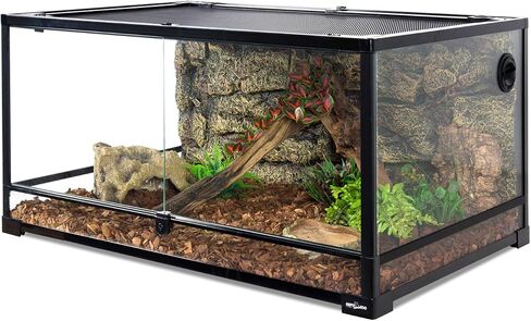 REPTI ZOO Collapsible 20 Gallon Reptile Tank, Tempered Glass Reptile Terrarium 30"x12"x12", Black PVC Back, Front & Top Ventilation & Anti Escape Lid, Easy Folding in Saudi Arabia