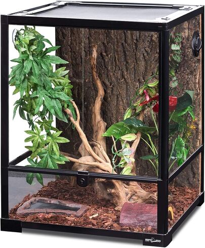 REPTI ZOO Collapsible 20 Gallon Reptile Tank, Tempered Glass Reptile Terrarium 30"x12"x12", Black PVC Back, Front & Top Ventilation & Anti Escape Lid, Easy Folding in Saudi Arabia