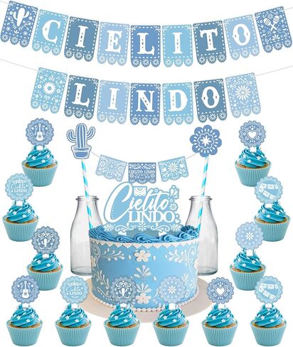 مجموعة ديكورات الحفلات الوردية من Cielito Lindo - لافتات Papel Picado وأغطية الكب كيك لأعياد الميلاد، وحفلات استقبال المولود الجديد، ومستلزمات العيد المكسيكي in Saudi Arabia