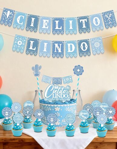 مجموعة ديكورات الحفلات الوردية من Cielito Lindo - لافتات Papel Picado وأغطية الكب كيك لأعياد الميلاد، وحفلات استقبال المولود الجديد، ومستلزمات العيد المكسيكي in Saudi Arabia