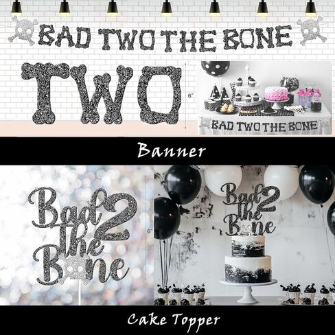 Bad Two the Bone Party Decorations Boy – 110 PCs Bad 2 The Bone Party Supplies with Backdrop, Cake Topper, Balloon Garland, Balloon Boxes, Cupcake Toppers, Cut-Outs in Saudi Arabia