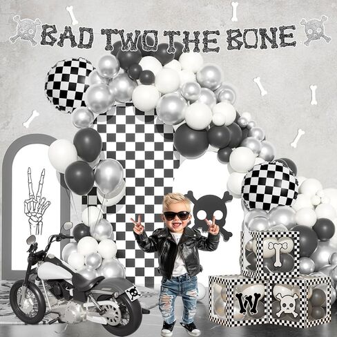 Bad Two the Bone Party Decorations Boy – 110 PCs Bad 2 The Bone Party Supplies with Backdrop, Cake Topper, Balloon Garland, Balloon Boxes, Cupcake Toppers, Cut-Outs in Saudi Arabia