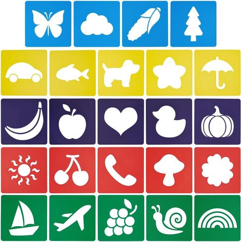 CUTHOLLOW 24 PCS Painting Stencils Sets, 8 Inch Reusable & Washable Plastic Drawing Template Sidewalk Chalk Art Stencils Kit with Animals Fruit Plant Themed Primary Shape for Craft Room Wall Paper in Saudi Arabia