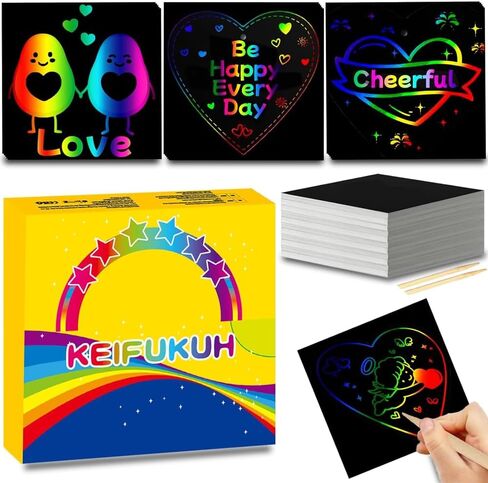 50Pcs Magic Drawing Art Craft Scratch Paper Art Set Preschool Learning Birthday Activities Supply in Saudi Arabia